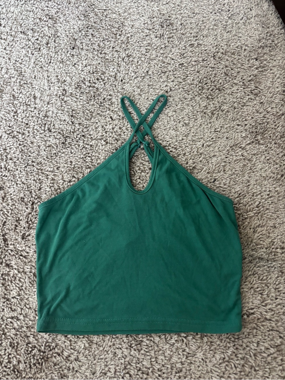 Green Crisscross Halter Crop Top
